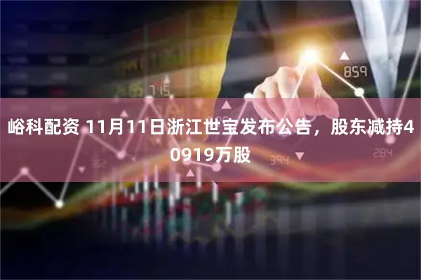 峪科配资 11月11日浙江世宝发布公告，股东减持40919万股